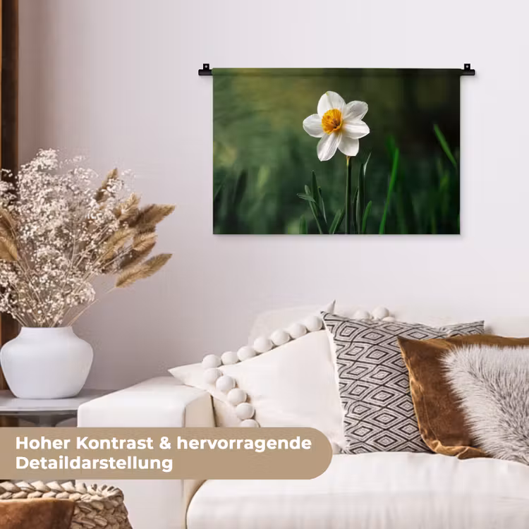 Narcis - Bloem - Wit - Grassprieten Wandkleed katoen klein -tsfeer1_DE