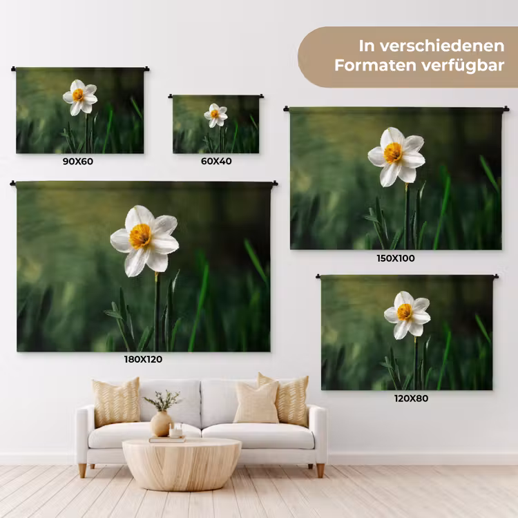 Narcis - Bloem - Wit - Grassprieten Wandkleed katoen klein -tsfeer8_DE