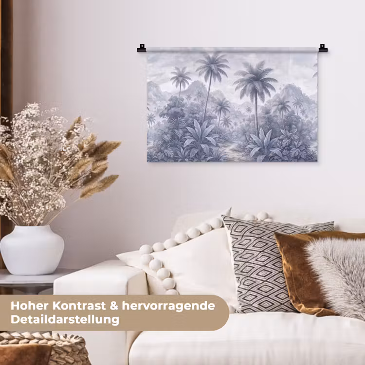 Natuur - Boom - Tropisch - Landschap - Blauw Wandkleed katoen klein -tsfeer1_DE