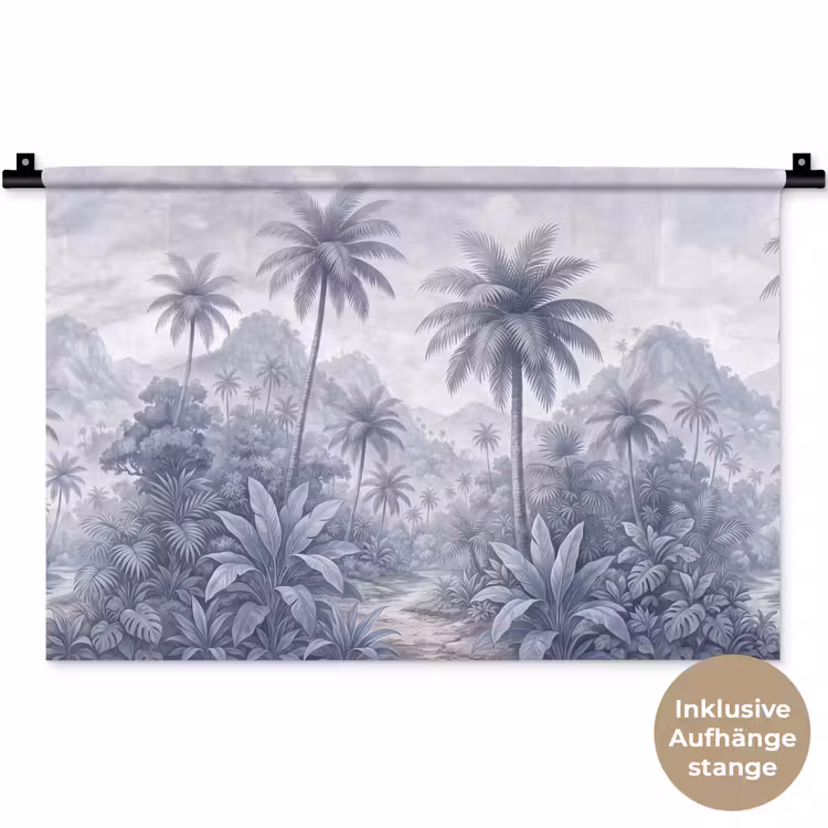 Natuur - Boom - Tropisch - Landschap - Blauw Wandkleed katoen klein -t3d_DE