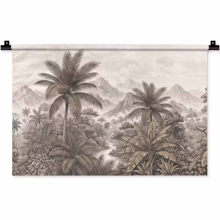 Natuur - Bergen - Rivier - Tropisch - Vintage Wandkleed katoen klein -zz3d