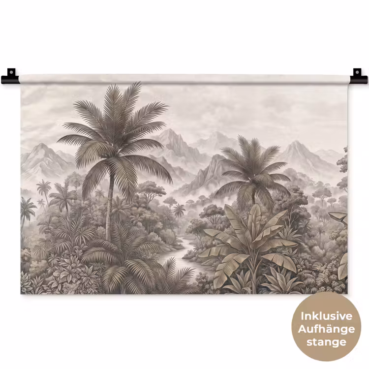 Natuur - Bergen - Rivier - Tropisch - Vintage Wandkleed katoen klein -t3d_DE