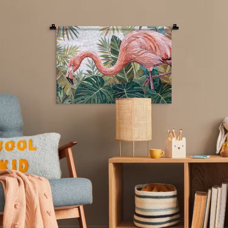 Natuur - Bladeren - Abstract - Groen - Vogel Wandkleed katoen klein -wsfeer4_kind