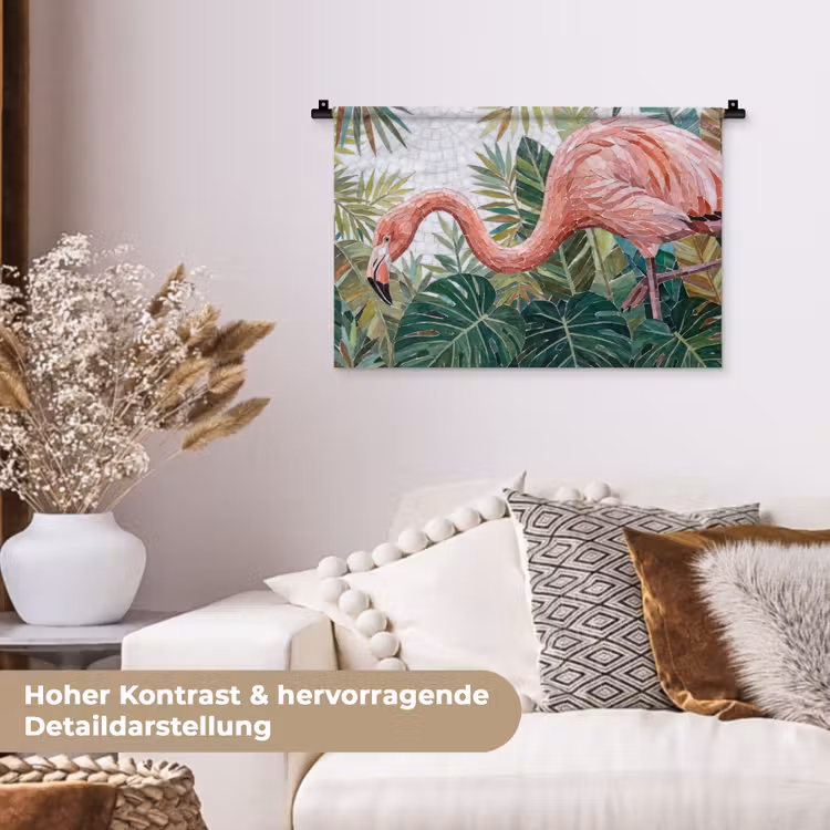Natuur - Bladeren - Abstract - Groen - Vogel Wandkleed katoen klein -tsfeer1_DE