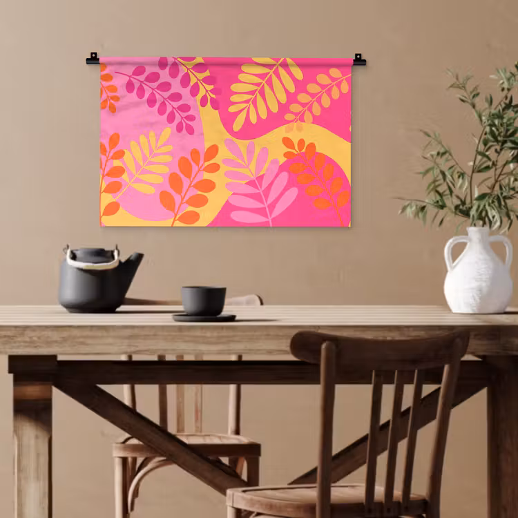 Natuur - Bladeren - Abstract - Roze - Geel Wandkleed katoen klein -sfeer6