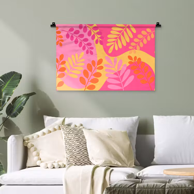 Natuur - Bladeren - Abstract - Roze - Geel Wandkleed katoen klein -sfeer7
