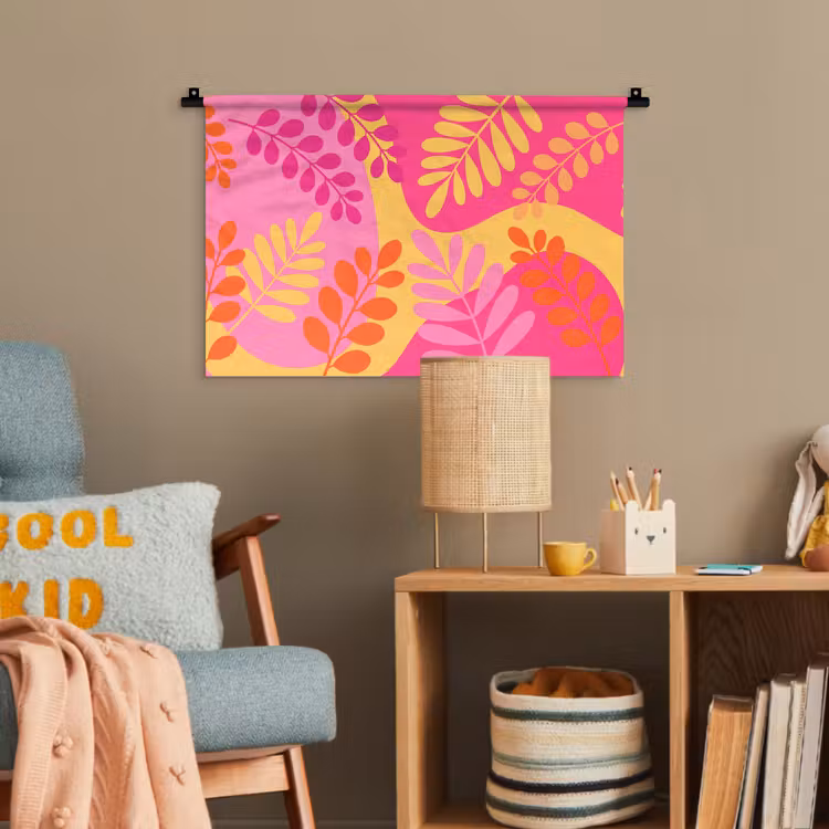 Natuur - Bladeren - Abstract - Roze - Geel Wandkleed katoen klein -wsfeer4_kind