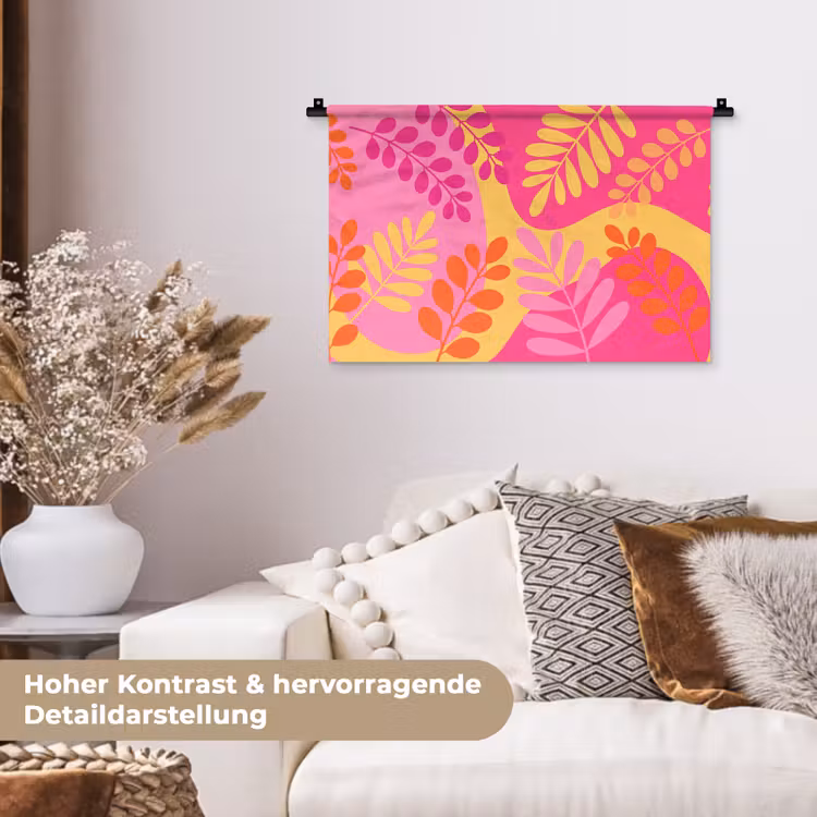 Natuur - Bladeren - Abstract - Roze - Geel Wandkleed katoen klein -tsfeer1_DE