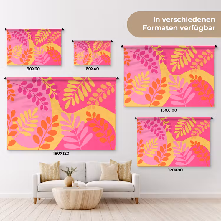 Natuur - Bladeren - Abstract - Roze - Geel Wandkleed katoen klein -tsfeer8_DE
