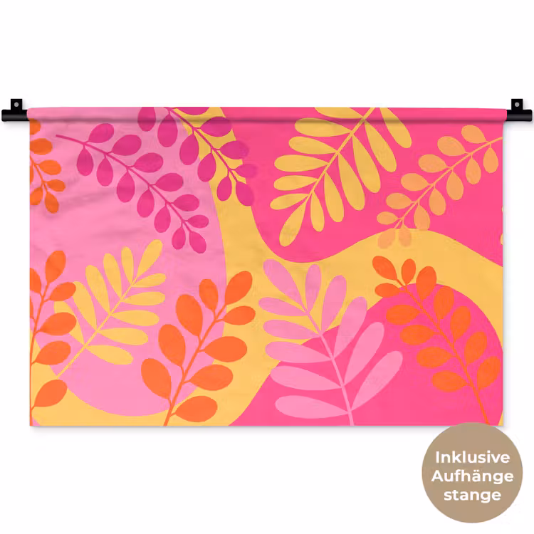 Natuur - Bladeren - Abstract - Roze - Geel Wandkleed katoen klein -t3d_DE