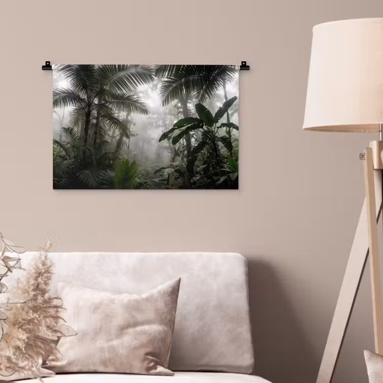 Natuur - Jungle - Mist - Groen - Bladeren Wandkleed katoen klein -sfeer4