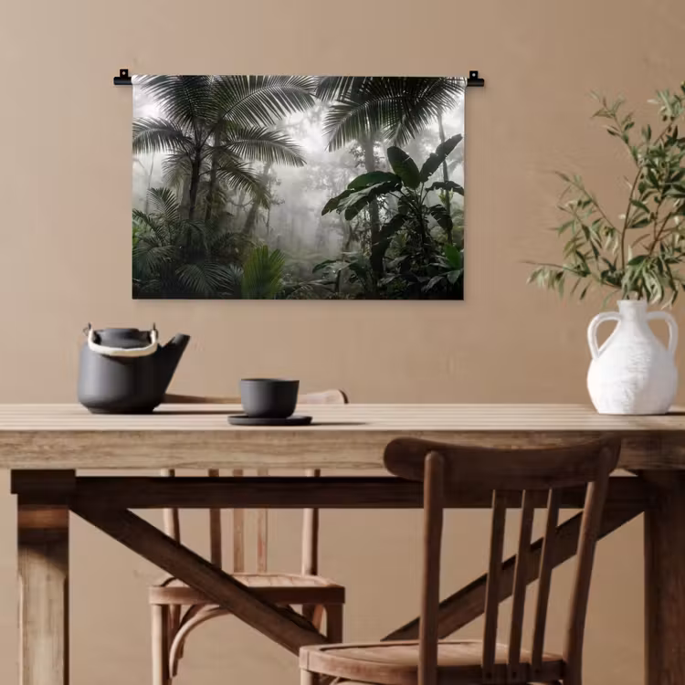 Natuur - Jungle - Mist - Groen - Bladeren Wandkleed katoen klein -sfeer6