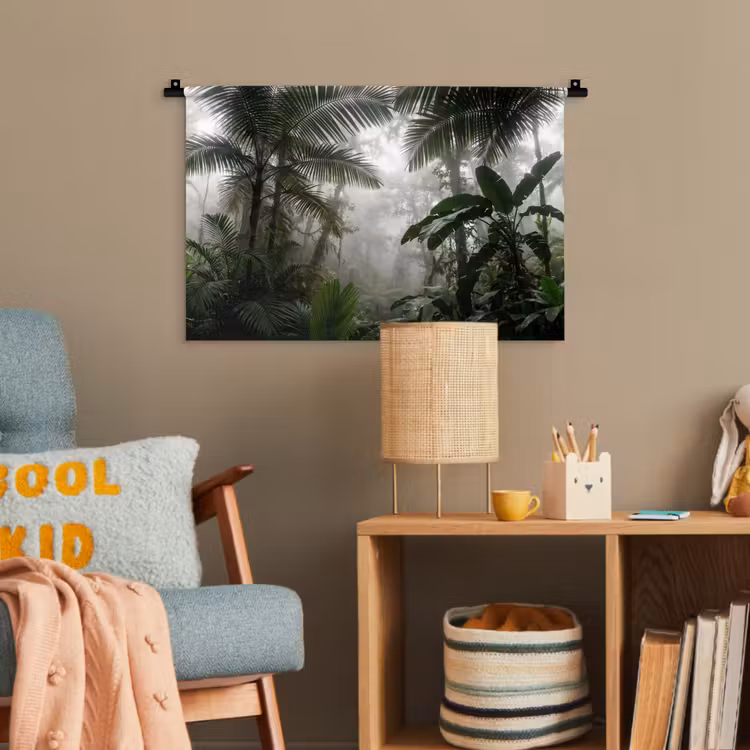 Natuur - Jungle - Mist - Groen - Bladeren Wandkleed katoen klein -wsfeer4_kind