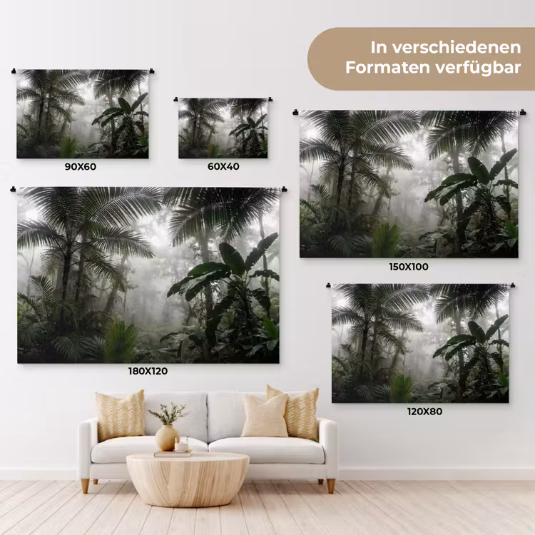 Natuur - Jungle - Mist - Groen - Bladeren Wandkleed katoen klein -tsfeer8_DE