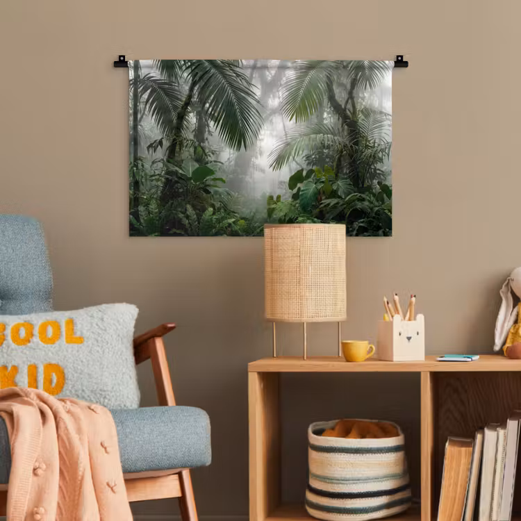 Natuur - Jungle - Mist - Tropisch - Groen Wandkleed katoen klein -wsfeer4_kind