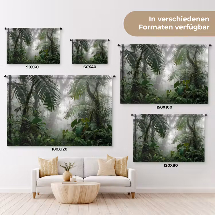 Natuur - Jungle - Mist - Tropisch - Groen Wandkleed katoen klein -tsfeer8_DE