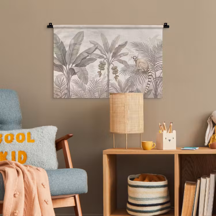 Natuur - Jungle - Ringstaartmaki - Bruin Wandkleed katoen klein -wsfeer4_kind