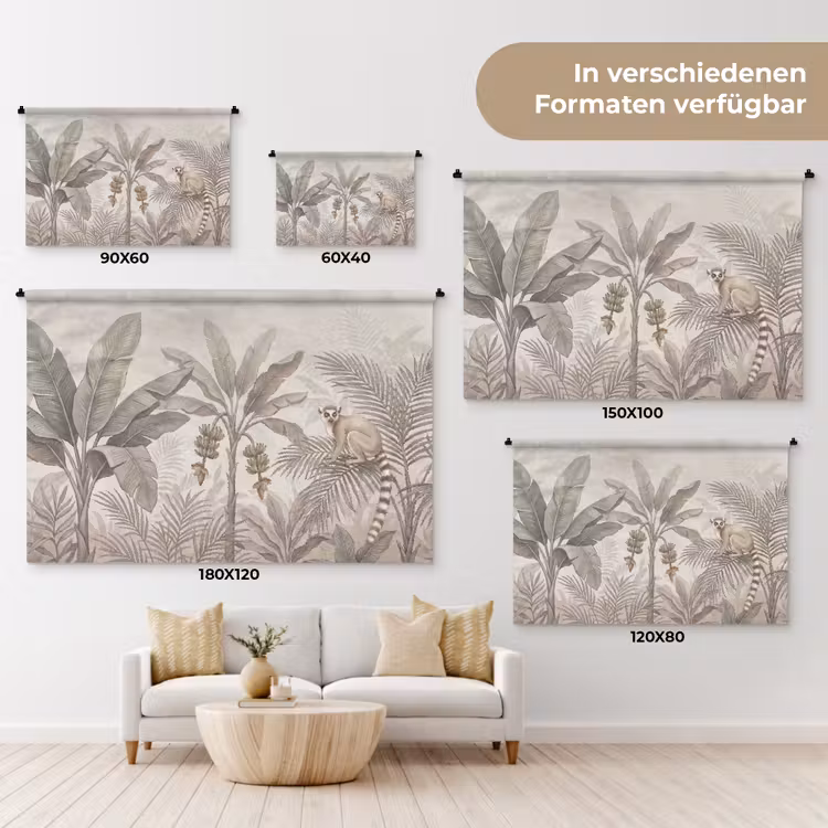 Natuur - Jungle - Ringstaartmaki - Bruin Wandkleed katoen klein -tsfeer8_DE