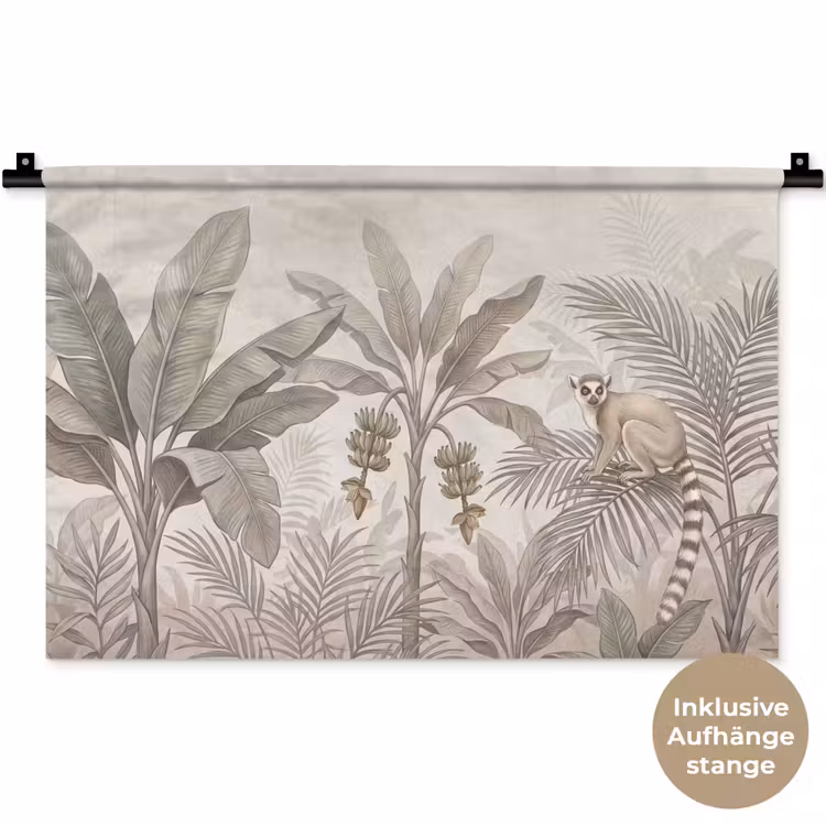 Natuur - Jungle - Ringstaartmaki - Bruin Wandkleed katoen klein -t3d_DE