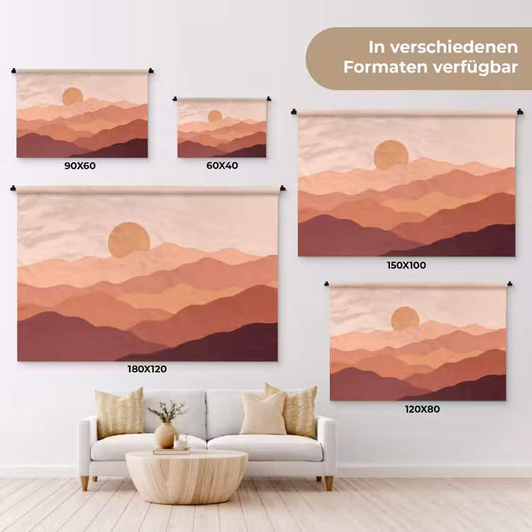 Natuur - Heuvels - Abstract - Modern - Oranje Wandkleed katoen klein -tsfeer8_DE
