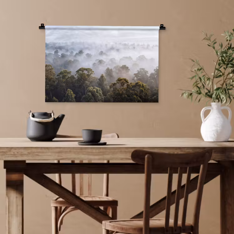 Natuur - Mist - Bos - Ochtend - Goud Wandkleed katoen klein -sfeer6