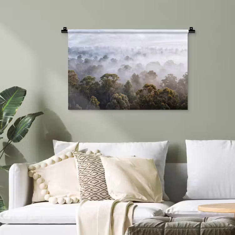 Natuur - Mist - Bos - Ochtend - Goud Wandkleed katoen klein -sfeer7