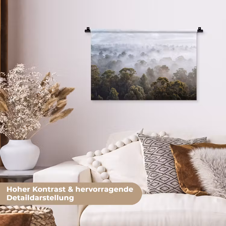 Natuur - Mist - Bos - Ochtend - Goud Wandkleed katoen klein -tsfeer1_DE