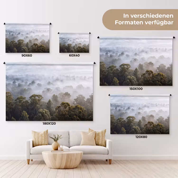 Natuur - Mist - Bos - Ochtend - Goud Wandkleed katoen klein -tsfeer8_DE