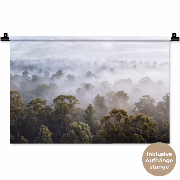 Natuur - Mist - Bos - Ochtend - Goud Wandkleed katoen klein -t3d_DE