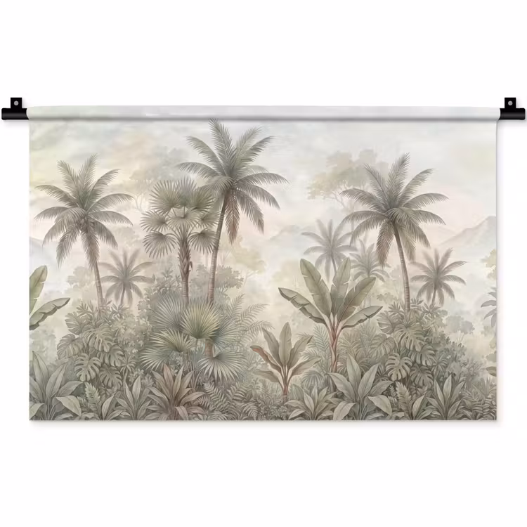Natuur - Tropisch bos - Landschap - Aquarel - Groen Wandkleed katoen klein -zz3d