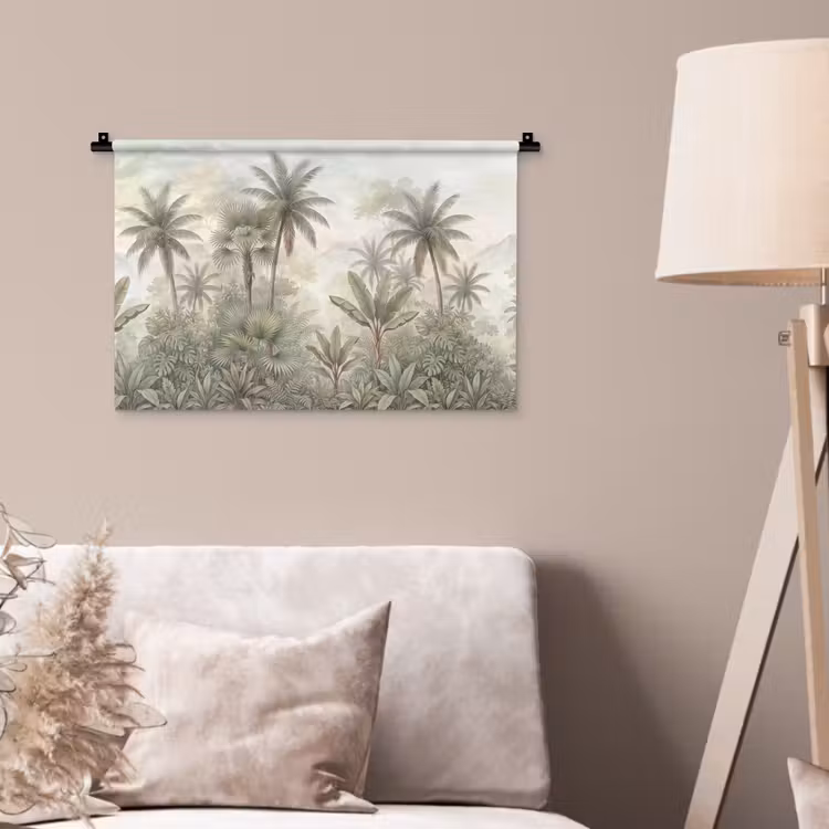 Natuur - Tropisch bos - Landschap - Aquarel - Groen Wandkleed katoen klein -sfeer4