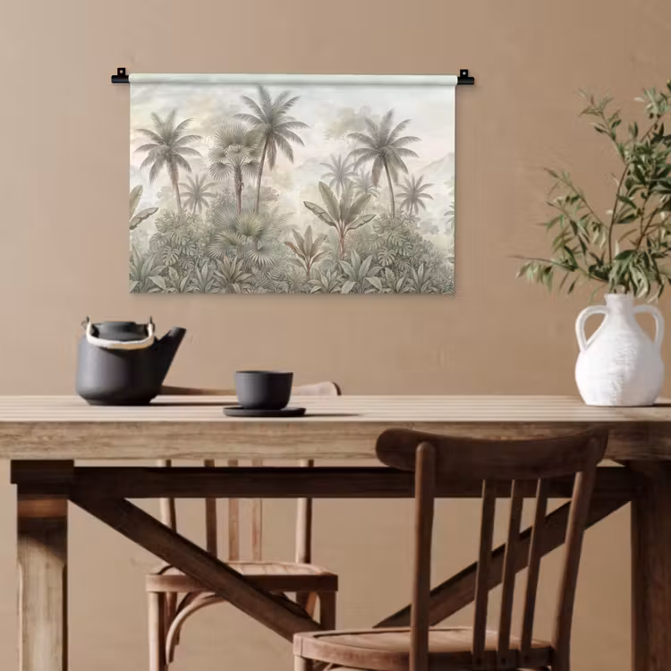 Natuur - Tropisch bos - Landschap - Aquarel - Groen Wandkleed katoen klein -sfeer6