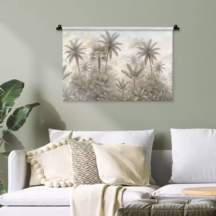 Natuur - Tropisch bos - Landschap - Aquarel - Groen Wandkleed katoen klein -sfeer7