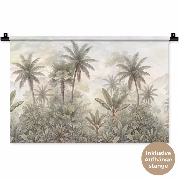 Natuur - Tropisch bos - Landschap - Aquarel - Groen Wandkleed katoen klein -t3d_DE