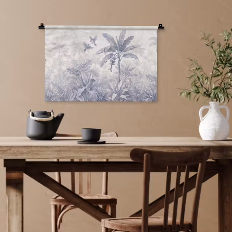 Natuur - Vogel - Jungle - Illustratie - Blauw Wandkleed katoen klein -sfeer6