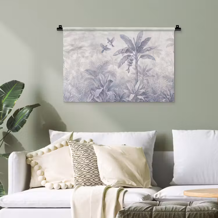 Natuur - Vogel - Jungle - Illustratie - Blauw Wandkleed katoen klein -sfeer7