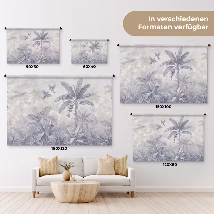 Natuur - Vogel - Jungle - Illustratie - Blauw Wandkleed katoen klein -tsfeer8_DE