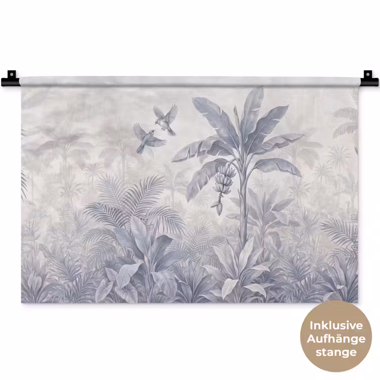 Natuur - Vogel - Jungle - Illustratie - Blauw Wandkleed katoen klein -t3d_DE