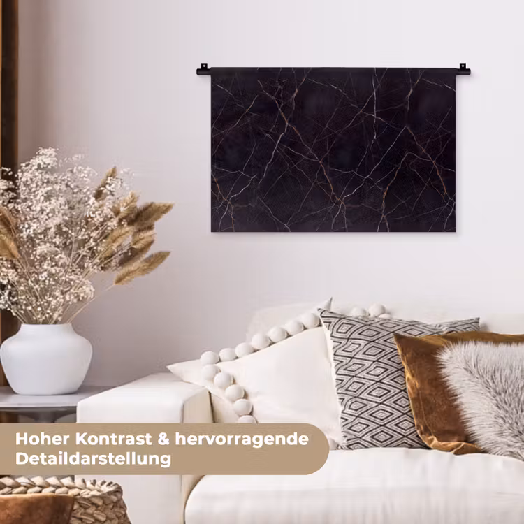 Natuursteen - Marmerpatroon - Abstract - Modern - Zwart - Goud Wandkleed katoen klein -tsfeer1_DE
