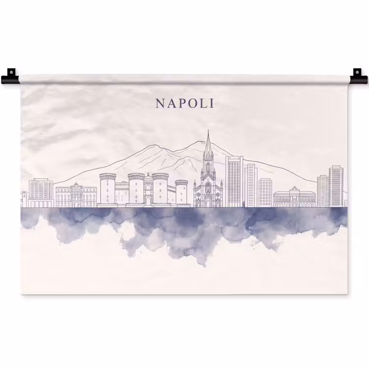Napels - Skyline - Italie - Lijntekening - Aquarel Wandkleed katoen klein -zz3d