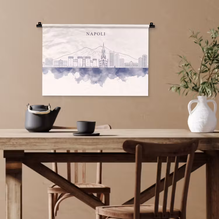 Napels - Skyline - Italie - Lijntekening - Aquarel Wandkleed katoen klein -sfeer6
