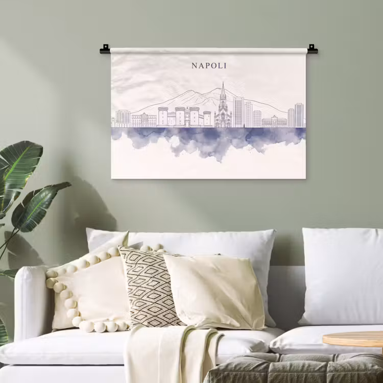 Napels - Skyline - Italie - Lijntekening - Aquarel Wandkleed katoen klein -sfeer7