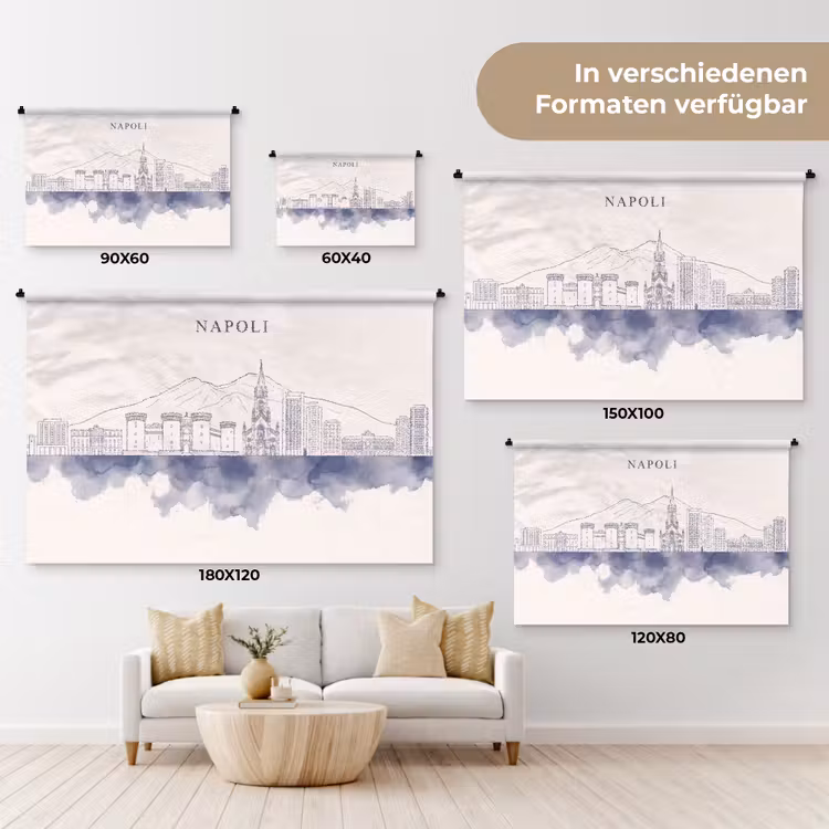 Napels - Skyline - Italie - Lijntekening - Aquarel Wandkleed katoen klein -tsfeer8_DE
