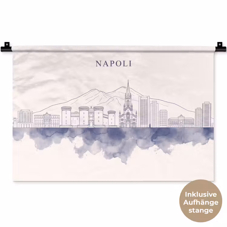 Napels - Skyline - Italie - Lijntekening - Aquarel Wandkleed katoen klein -t3d_DE