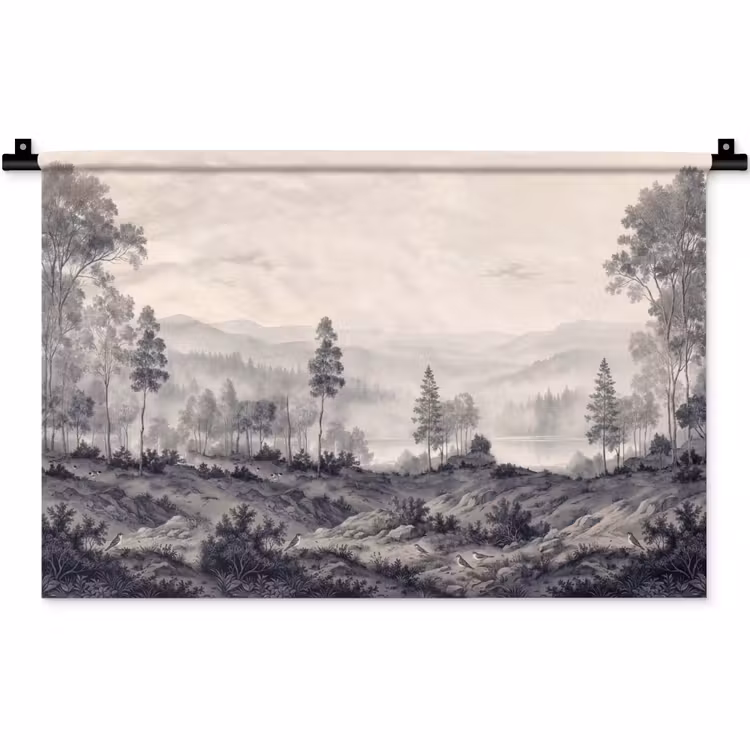 Mistig - Berglandschap - Illustratie Wandkleed katoen klein -zz3d