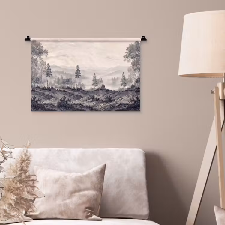 Mistig - Berglandschap - Illustratie Wandkleed katoen klein -sfeer4