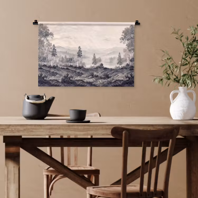 Mistig - Berglandschap - Illustratie Wandkleed katoen klein -sfeer6