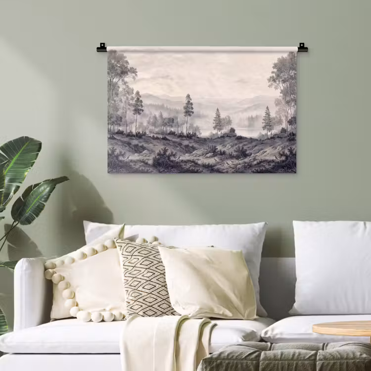 Mistig - Berglandschap - Illustratie Wandkleed katoen klein -sfeer7