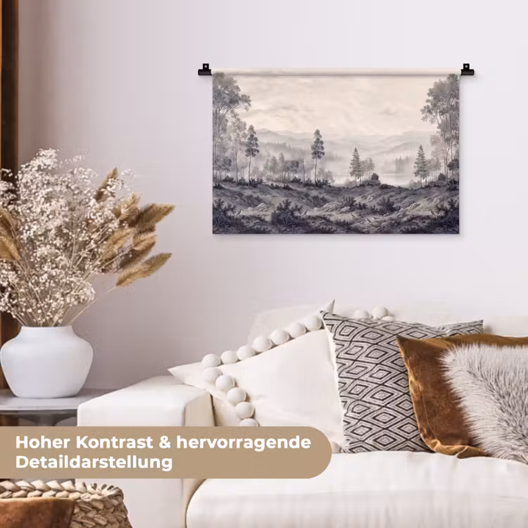 Mistig - Berglandschap - Illustratie Wandkleed katoen klein -tsfeer1_DE