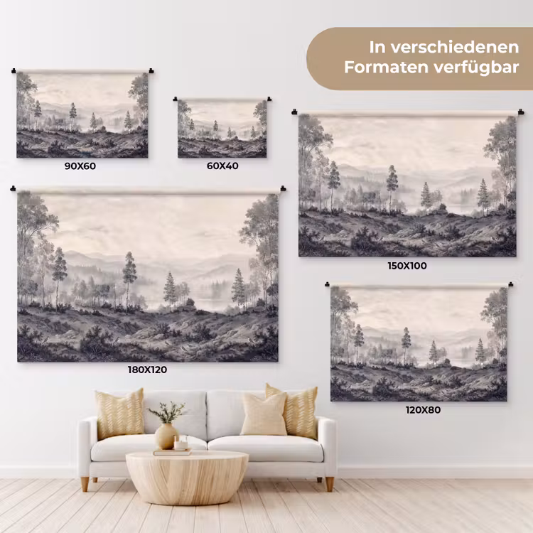 Mistig - Berglandschap - Illustratie Wandkleed katoen klein -tsfeer8_DE